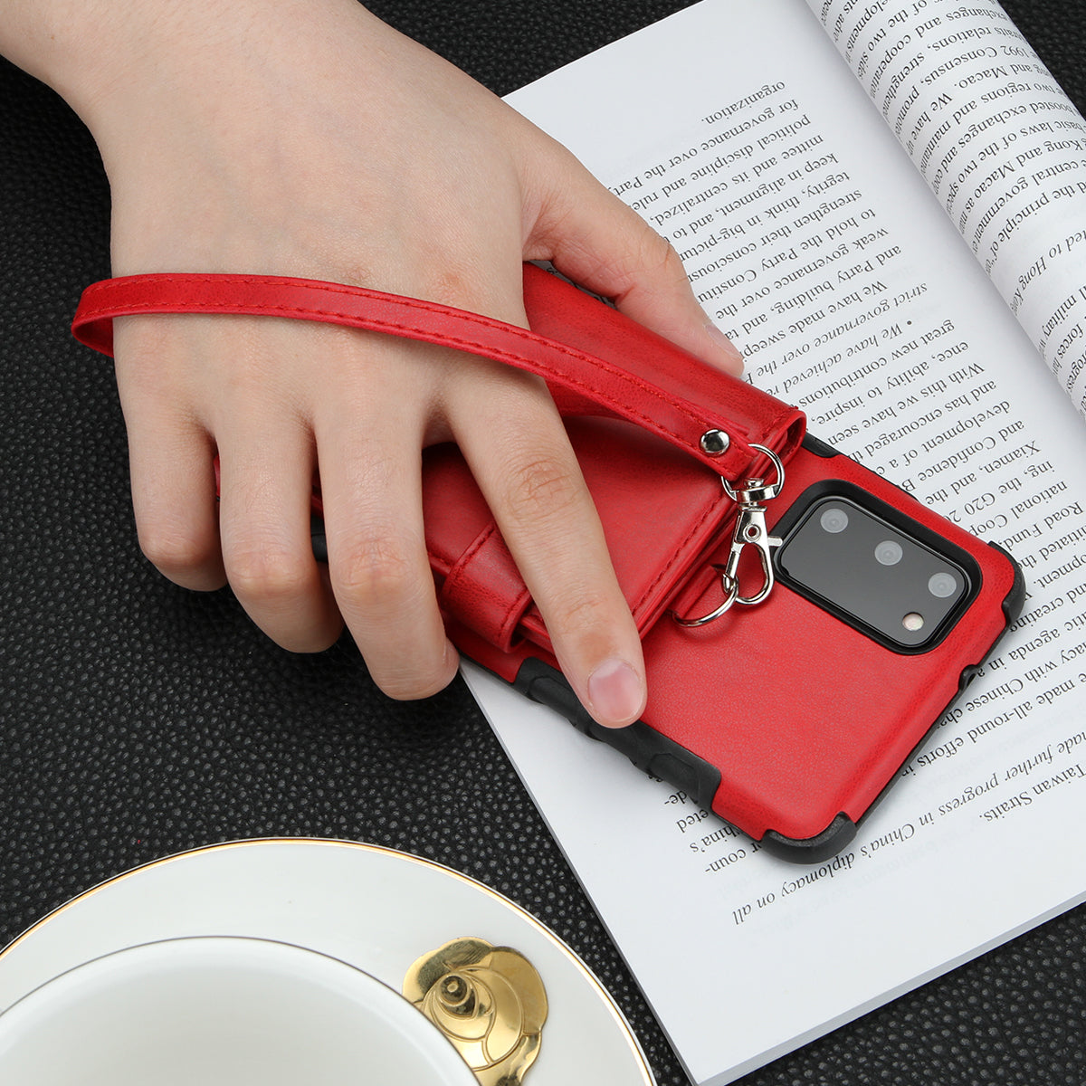 SHOUHUSHEN PU Leather Coated PC TPU Combo Shell for Samsung Galaxy S20 4G/S20 5G - Red