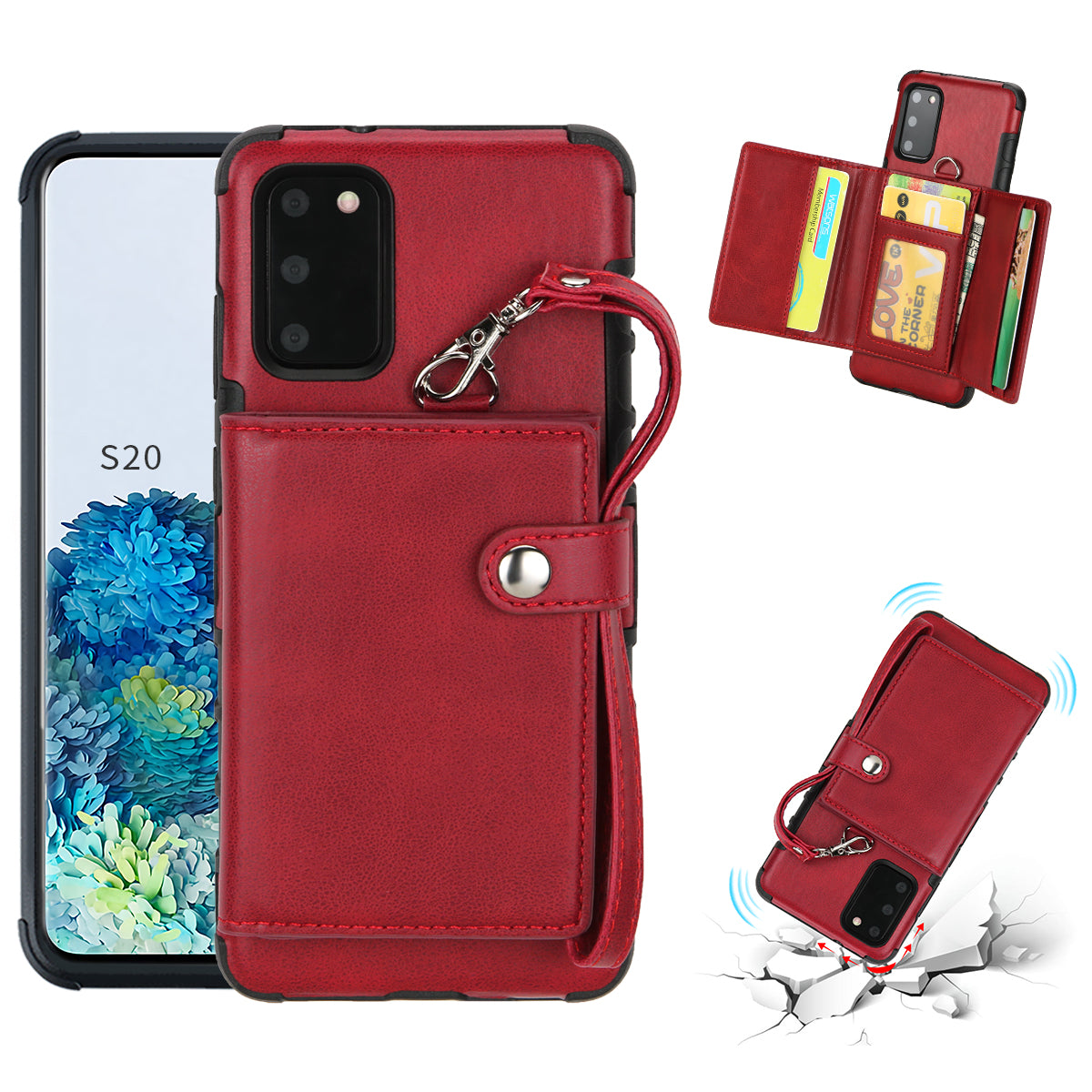 SHOUHUSHEN PU Leather Coated PC TPU Combo Shell for Samsung Galaxy S20 4G/S20 5G - Wine Red