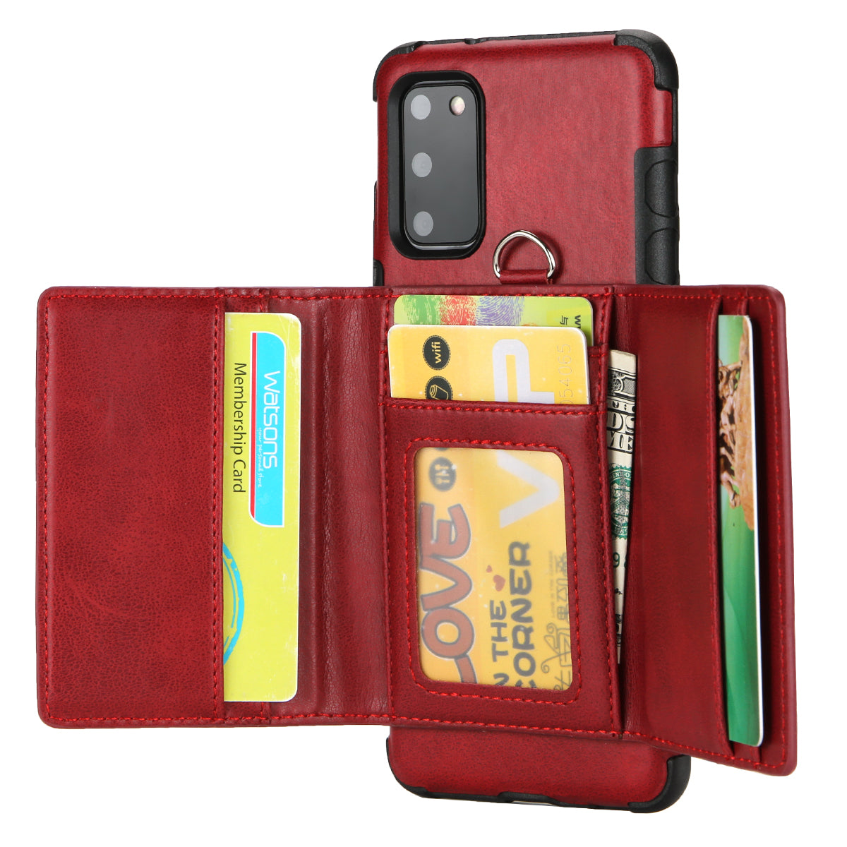 SHOUHUSHEN PU Leather Coated PC TPU Combo Shell for Samsung Galaxy S20 4G/S20 5G - Wine Red