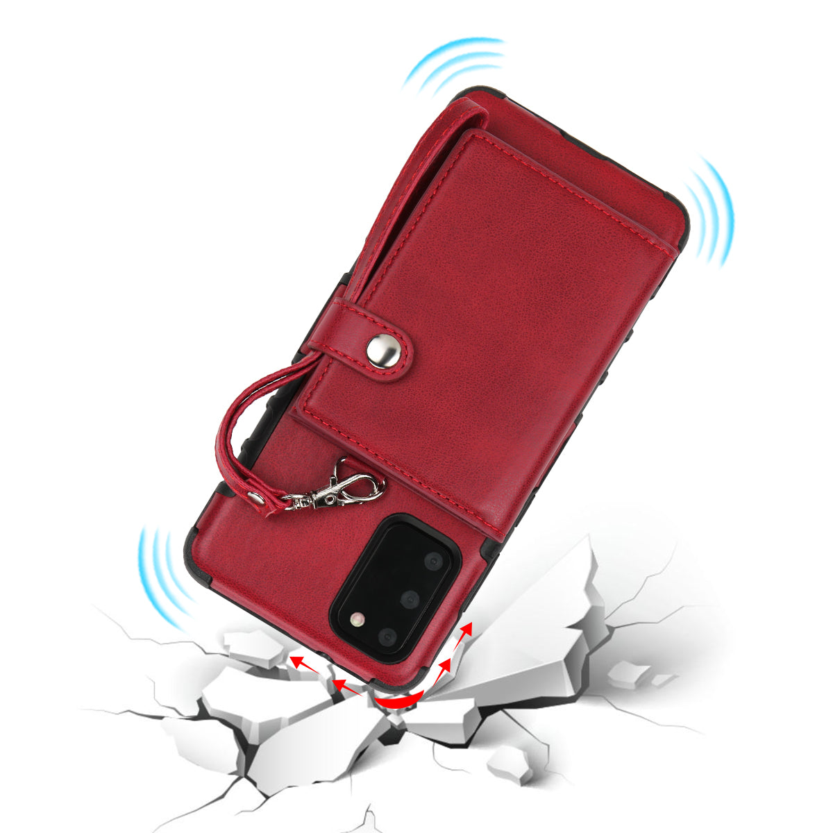 SHOUHUSHEN PU Leather Coated PC TPU Combo Shell for Samsung Galaxy S20 4G/S20 5G - Wine Red