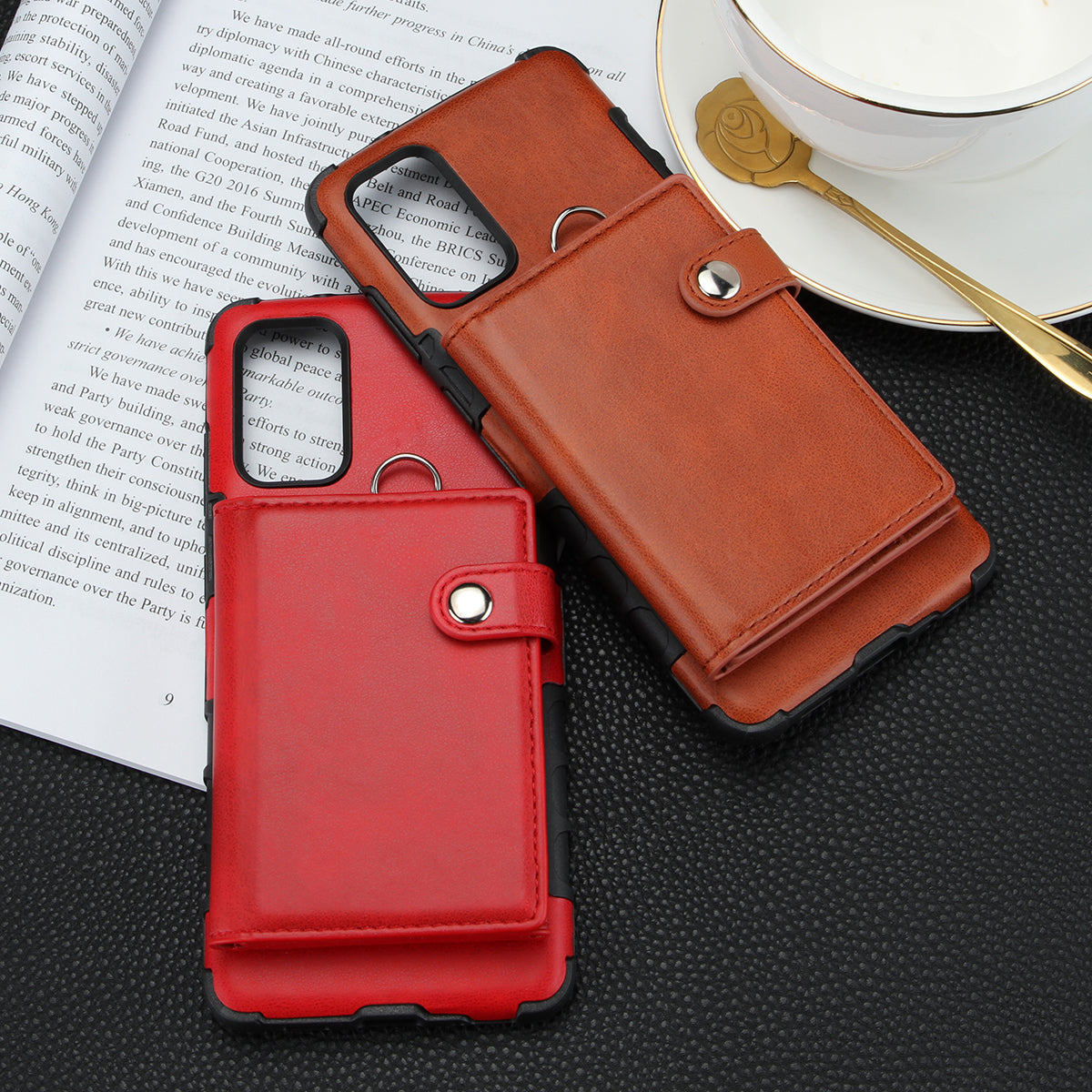 SHOUHUSHEN PU Leather Coated PC TPU Combo Shell for Samsung Galaxy S20 4G/S20 5G - Wine Red