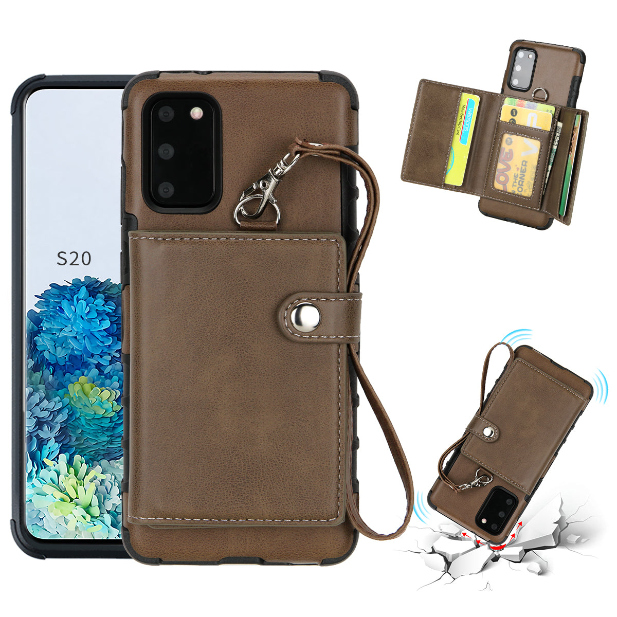 SHOUHUSHEN PU Leather Coated PC TPU Combo Shell for Samsung Galaxy S20 4G/S20 5G - Coffee