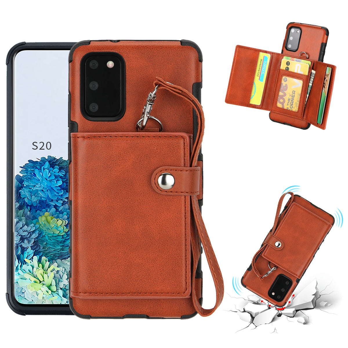 SHOUHUSHEN PU Leather Coated PC TPU Combo Shell for Samsung Galaxy S20 4G/S20 5G - Brown