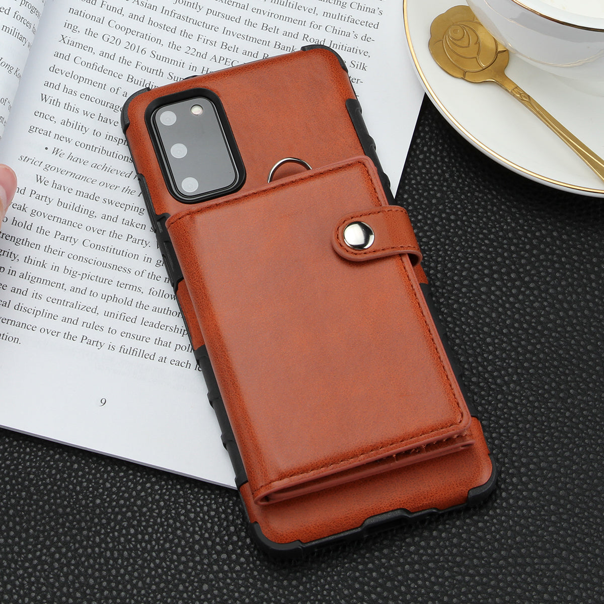 SHOUHUSHEN PU Leather Coated PC TPU Combo Shell for Samsung Galaxy S20 4G/S20 5G - Brown