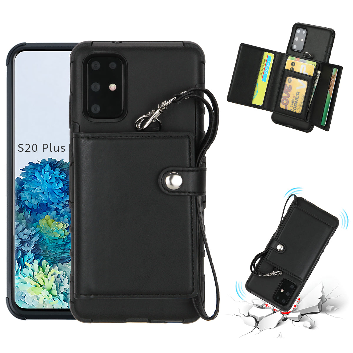 SHOUHUSHEN PU Leather Coated PC TPU Combo Case for Samsung Galaxy S20 Plus - Black