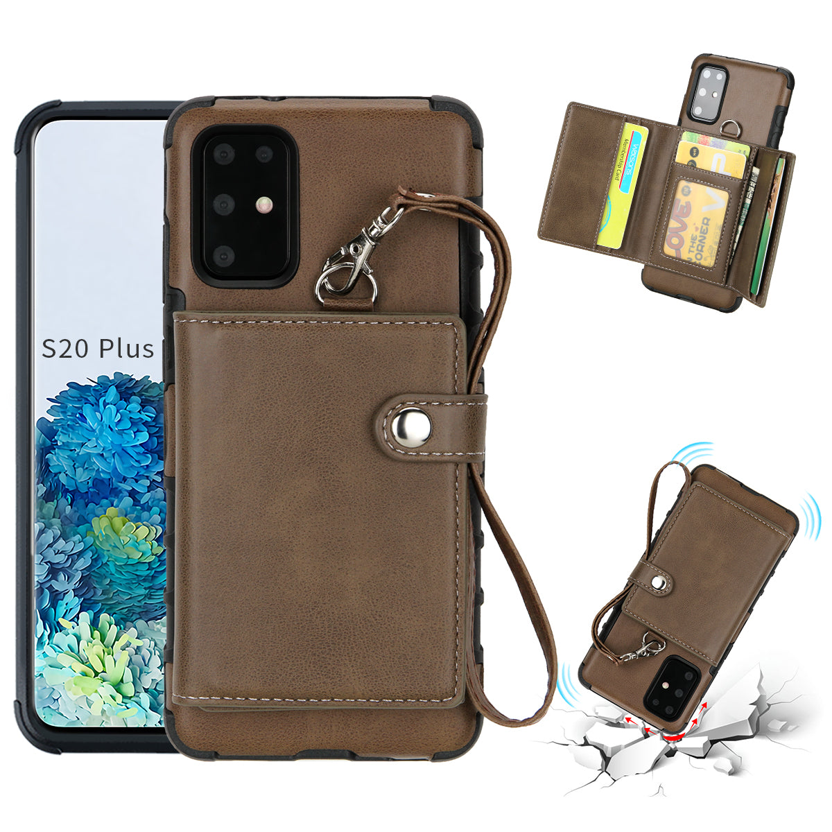 SHOUHUSHEN PU Leather Coated PC TPU Combo Case for Samsung Galaxy S20 Plus - Coffee