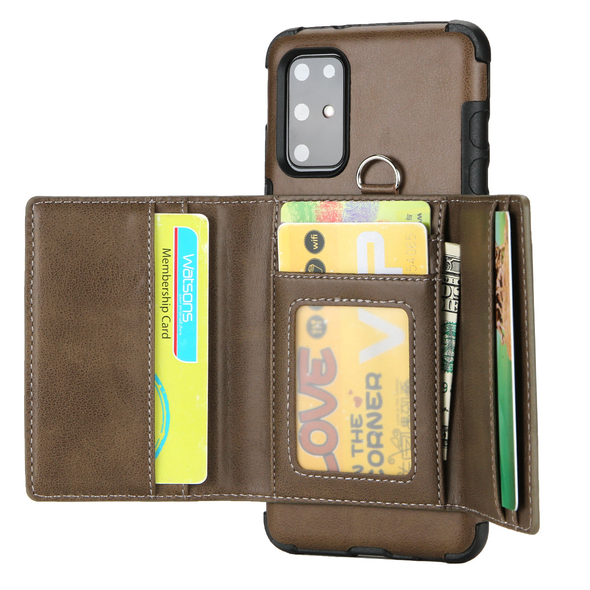 SHOUHUSHEN PU Leather Coated PC TPU Combo Case for Samsung Galaxy S20 Plus - Coffee