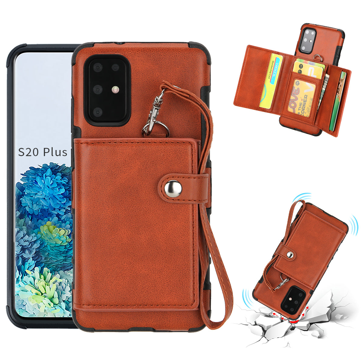 SHOUHUSHEN PU Leather Coated PC TPU Combo Case for Samsung Galaxy S20 Plus - Brown