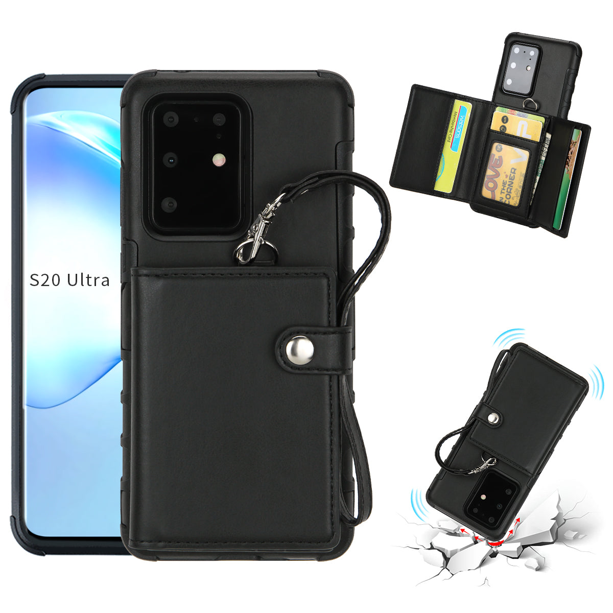 SHOUHUSHEN PU Leather Coated PC TPU Hybrid Case for Samsung Galaxy S20 Ultra - Black