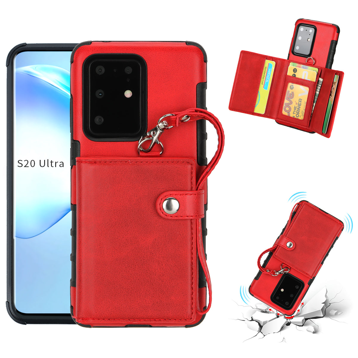 SHOUHUSHEN PU Leather Coated PC TPU Hybrid Case for Samsung Galaxy S20 Ultra - Red