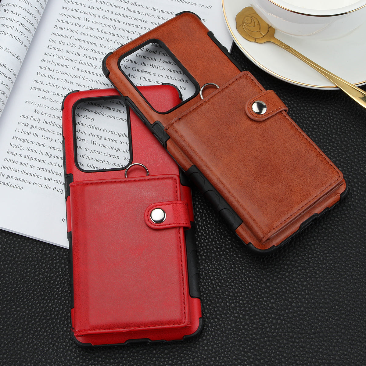 SHOUHUSHEN PU Leather Coated PC TPU Hybrid Case for Samsung Galaxy S20 Ultra - Red