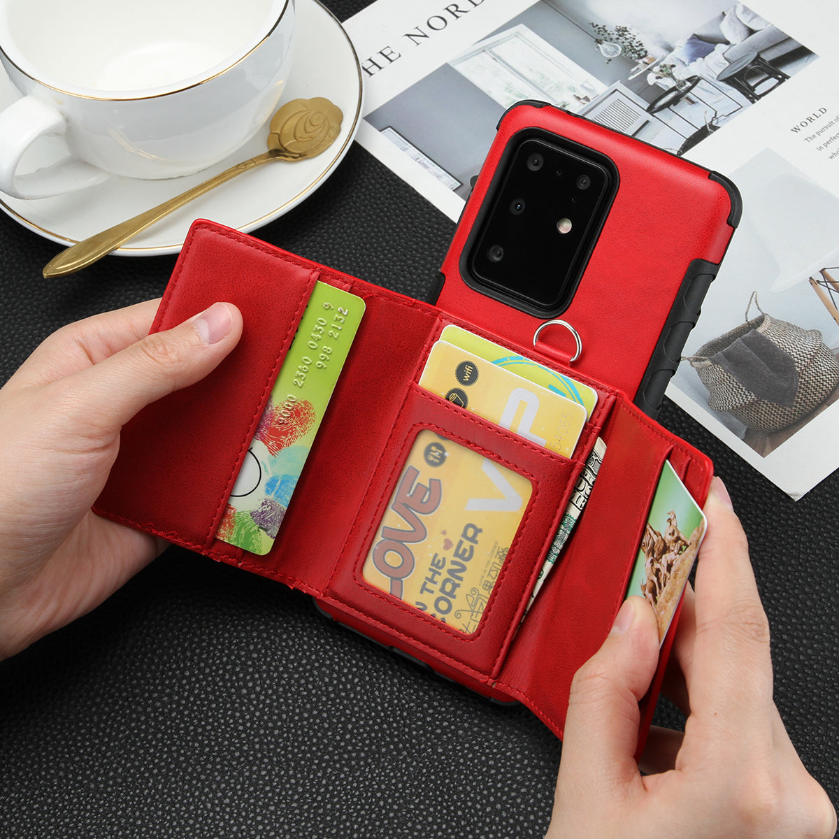 SHOUHUSHEN PU Leather Coated PC TPU Hybrid Case for Samsung Galaxy S20 Ultra - Red