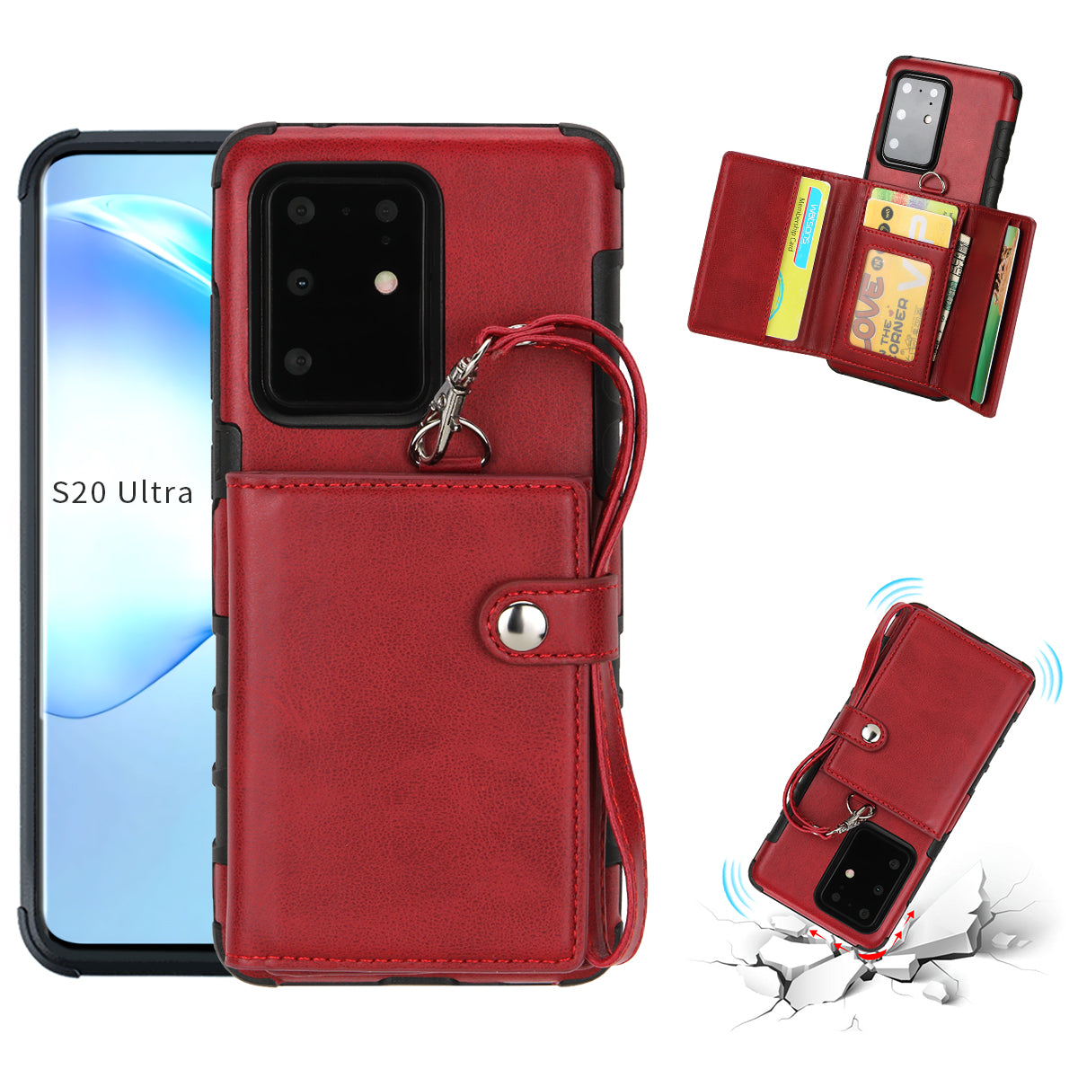 SHOUHUSHEN PU Leather Coated PC TPU Hybrid Case for Samsung Galaxy S20 Ultra - Wine Red