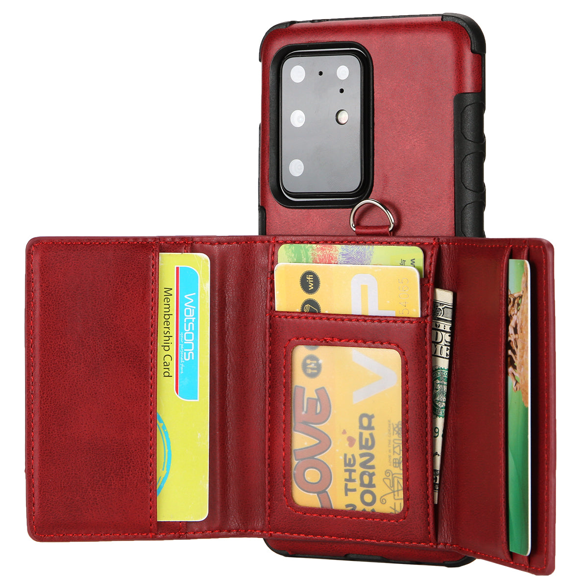 SHOUHUSHEN PU Leather Coated PC TPU Hybrid Case for Samsung Galaxy S20 Ultra - Wine Red