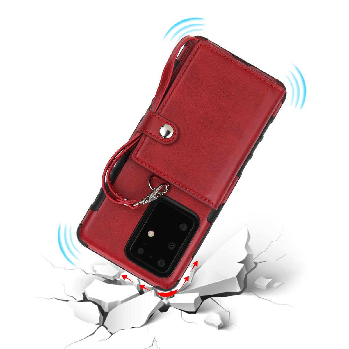 SHOUHUSHEN PU Leather Coated PC TPU Hybrid Case for Samsung Galaxy S20 Ultra - Wine Red