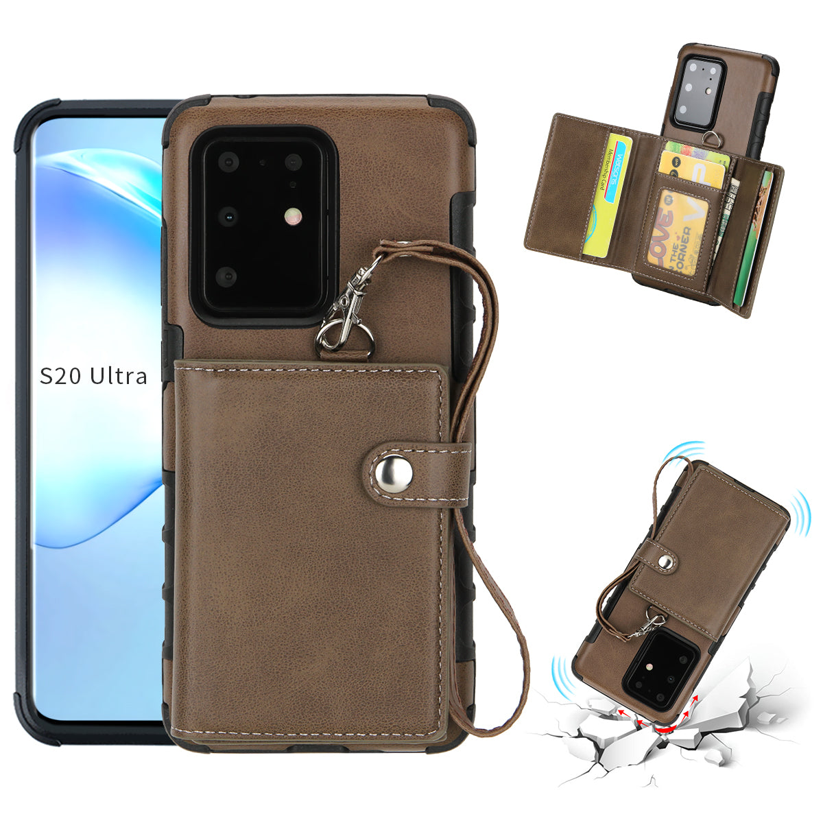 SHOUHUSHEN PU Leather Coated PC TPU Hybrid Case for Samsung Galaxy S20 Ultra - Coffee