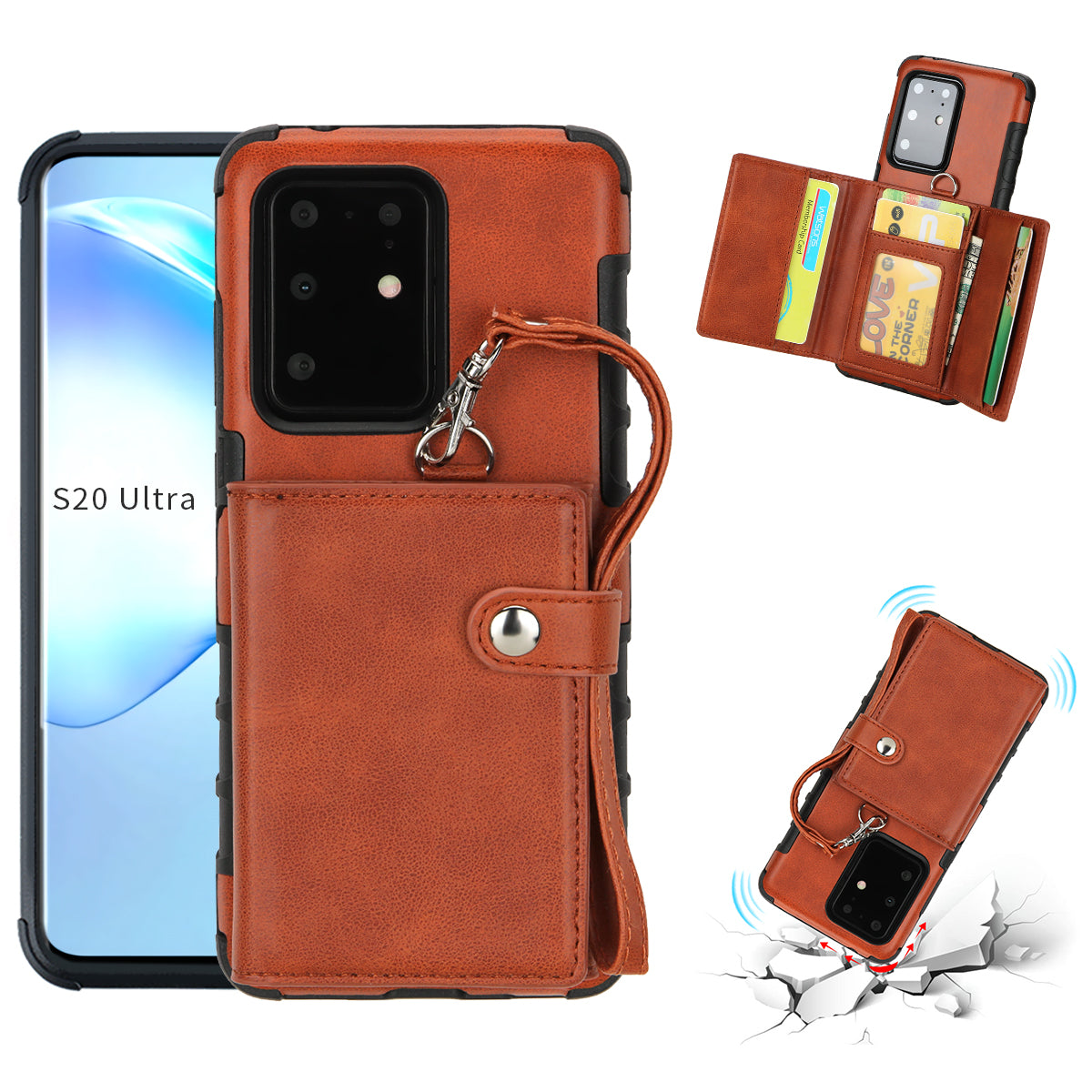 SHOUHUSHEN PU Leather Coated PC TPU Hybrid Case for Samsung Galaxy S20 Ultra - Brown