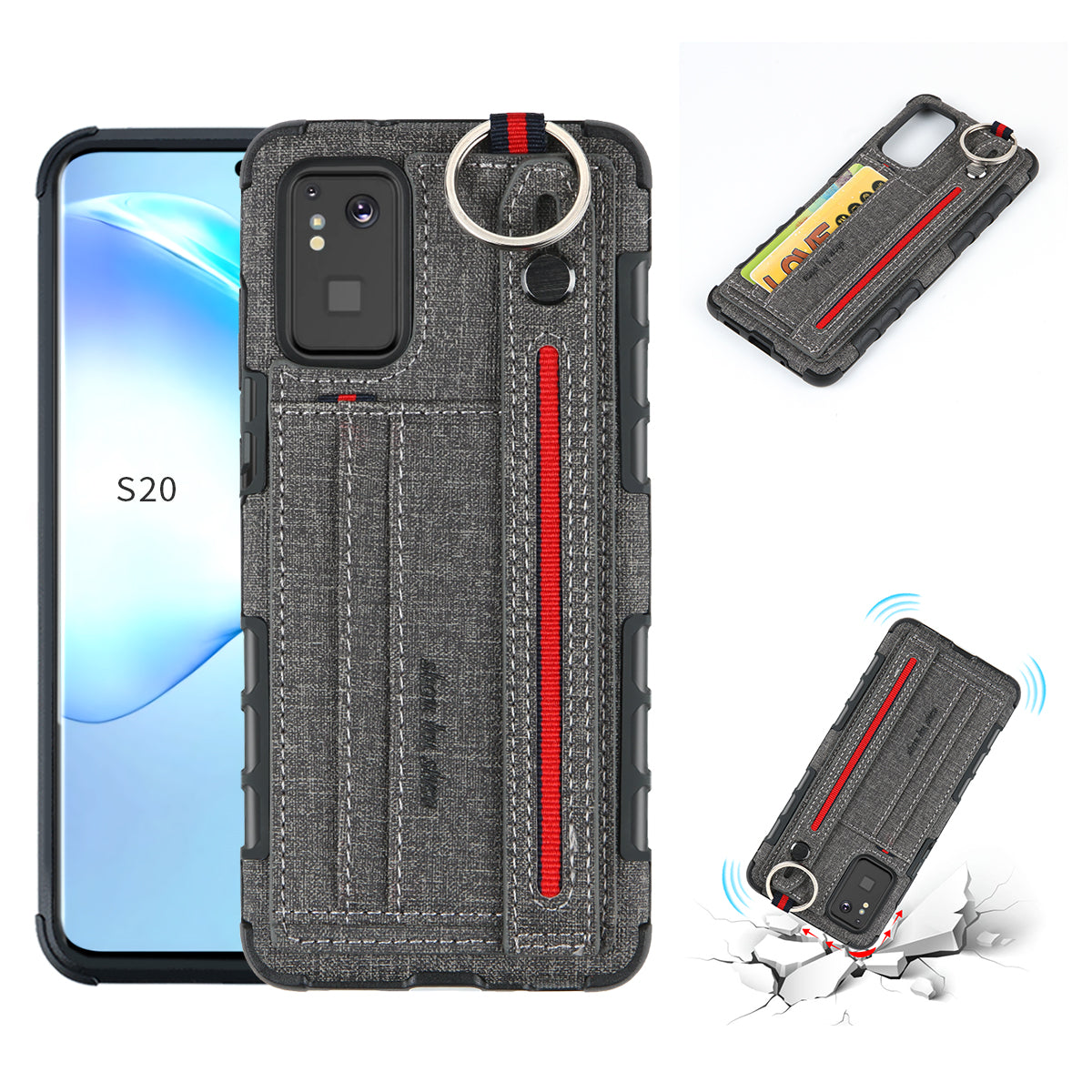 SHOUHUSHEN Cloth Coated Hybrid Case with Card Slot for Samsung Galaxy S20 Plus - Grey