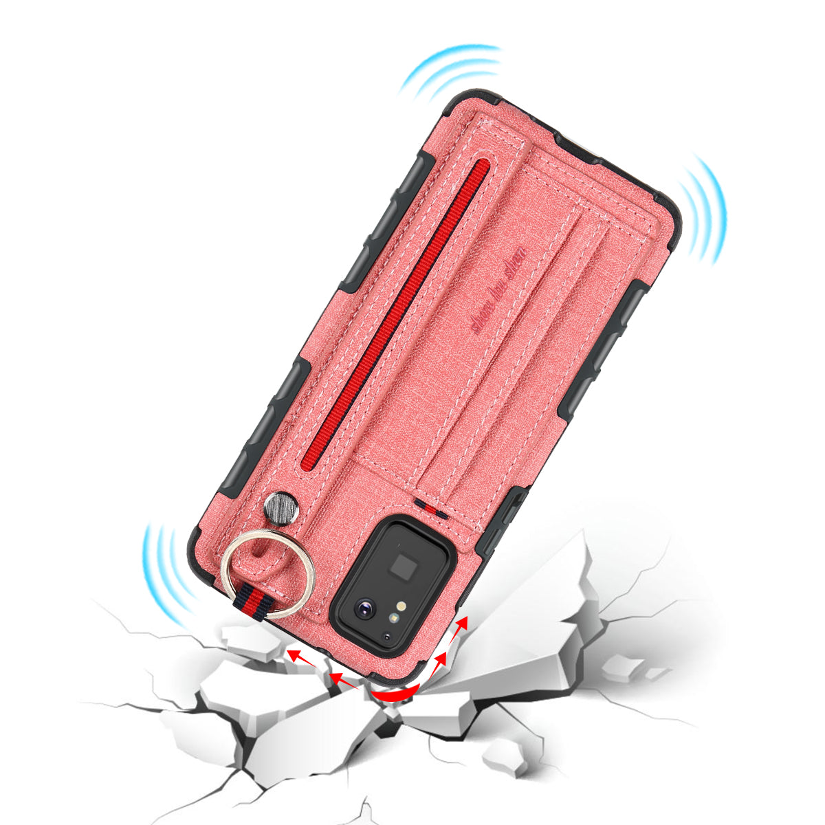 SHOUHUSHEN Cloth Coated Hybrid Case with Card Slot for Samsung Galaxy S20 Plus - Pink