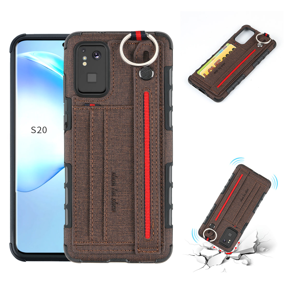 SHOUHUSHEN Cloth Coated Hybrid Case with Card Slot for Samsung Galaxy S20 Plus - Brown