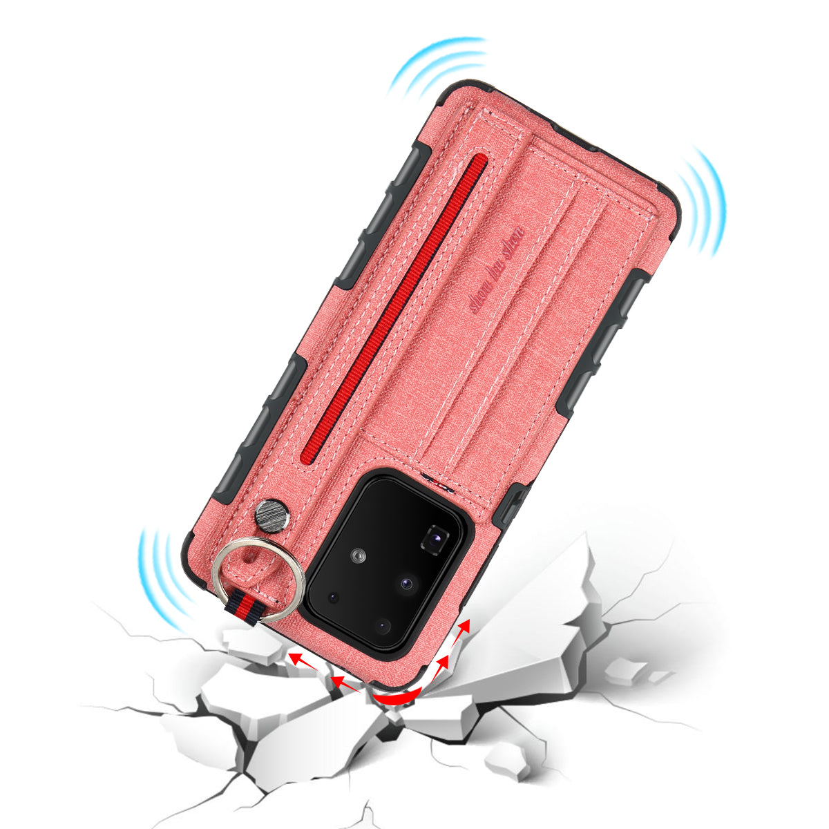 SHOUHUSHEN Cloth Coated Hybrid Shell with Card Slot for Samsung Galaxy S20 Ultra - Pink