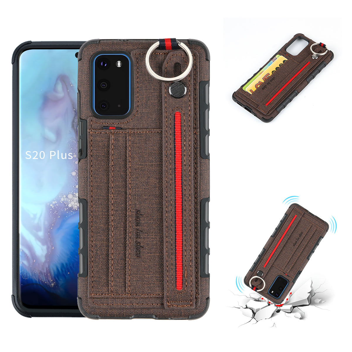 SHOUHUSHEN Cloth Coated Combo Case with Card Slot for Samsung Galaxy S20 4G/S20 5G - Brown