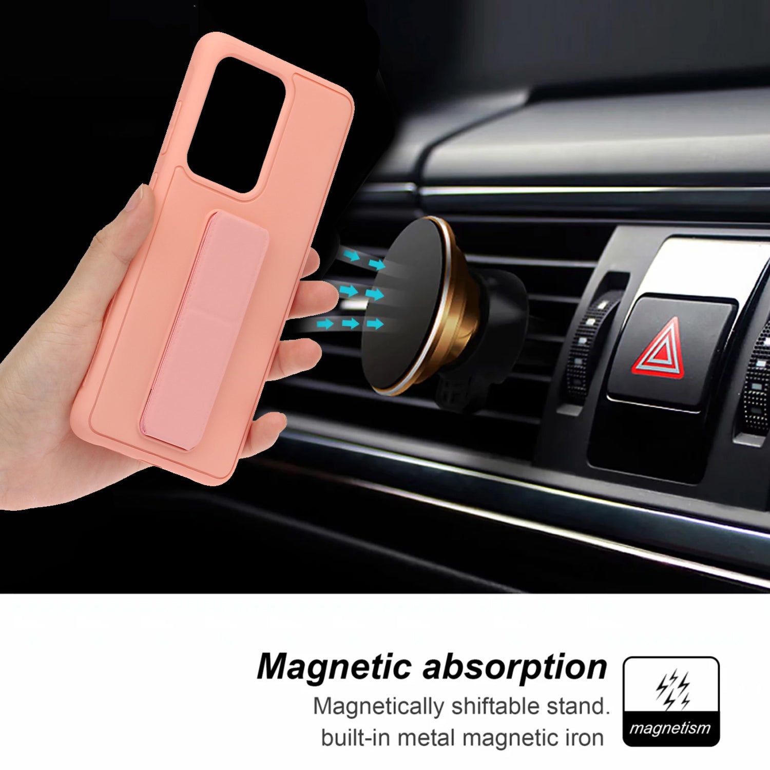 For Samsung Galaxy S20 Ultra Magnetic Hand Strap Kickstand TPU + PC Phone Cover - Pink