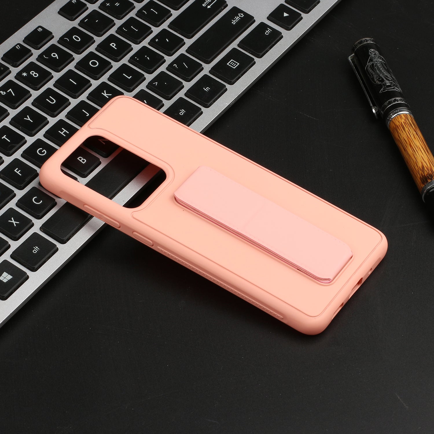 For Samsung Galaxy S20 Ultra Magnetic Hand Strap Kickstand TPU + PC Phone Cover - Pink