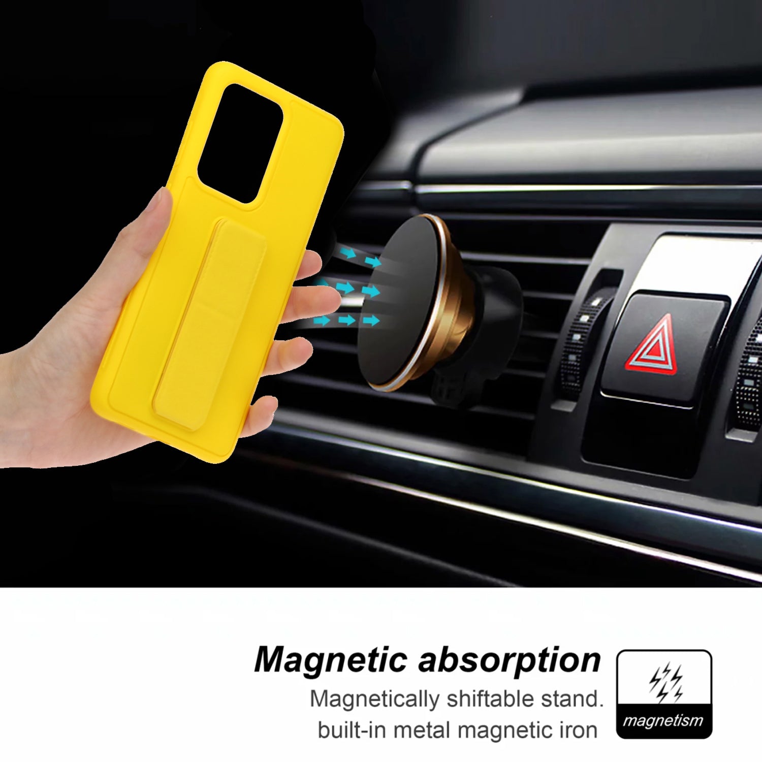 For Samsung Galaxy S20 Ultra Magnetic Hand Strap Kickstand TPU + PC Phone Cover - Yellow