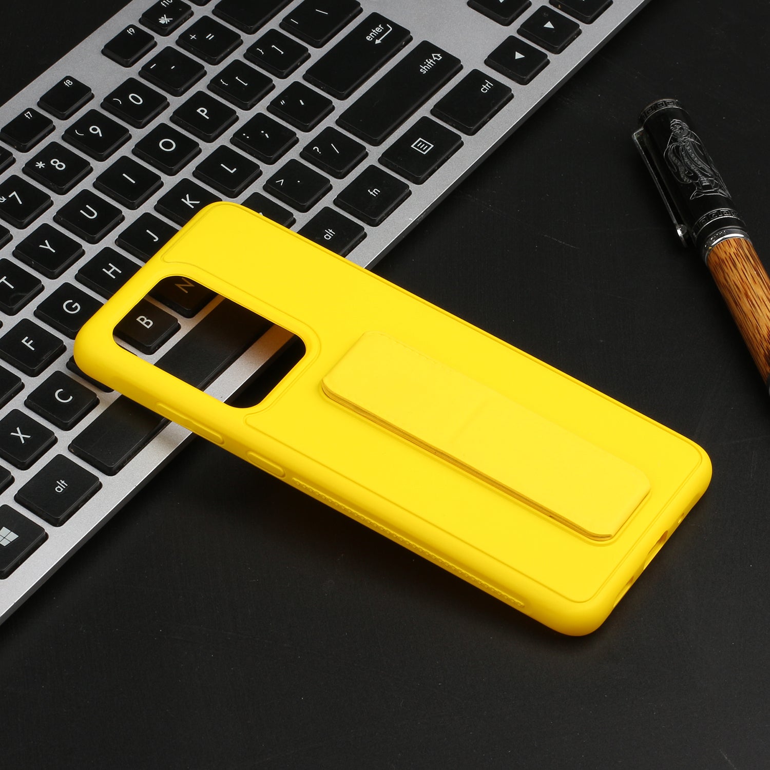 For Samsung Galaxy S20 Ultra Magnetic Hand Strap Kickstand TPU + PC Phone Cover - Yellow