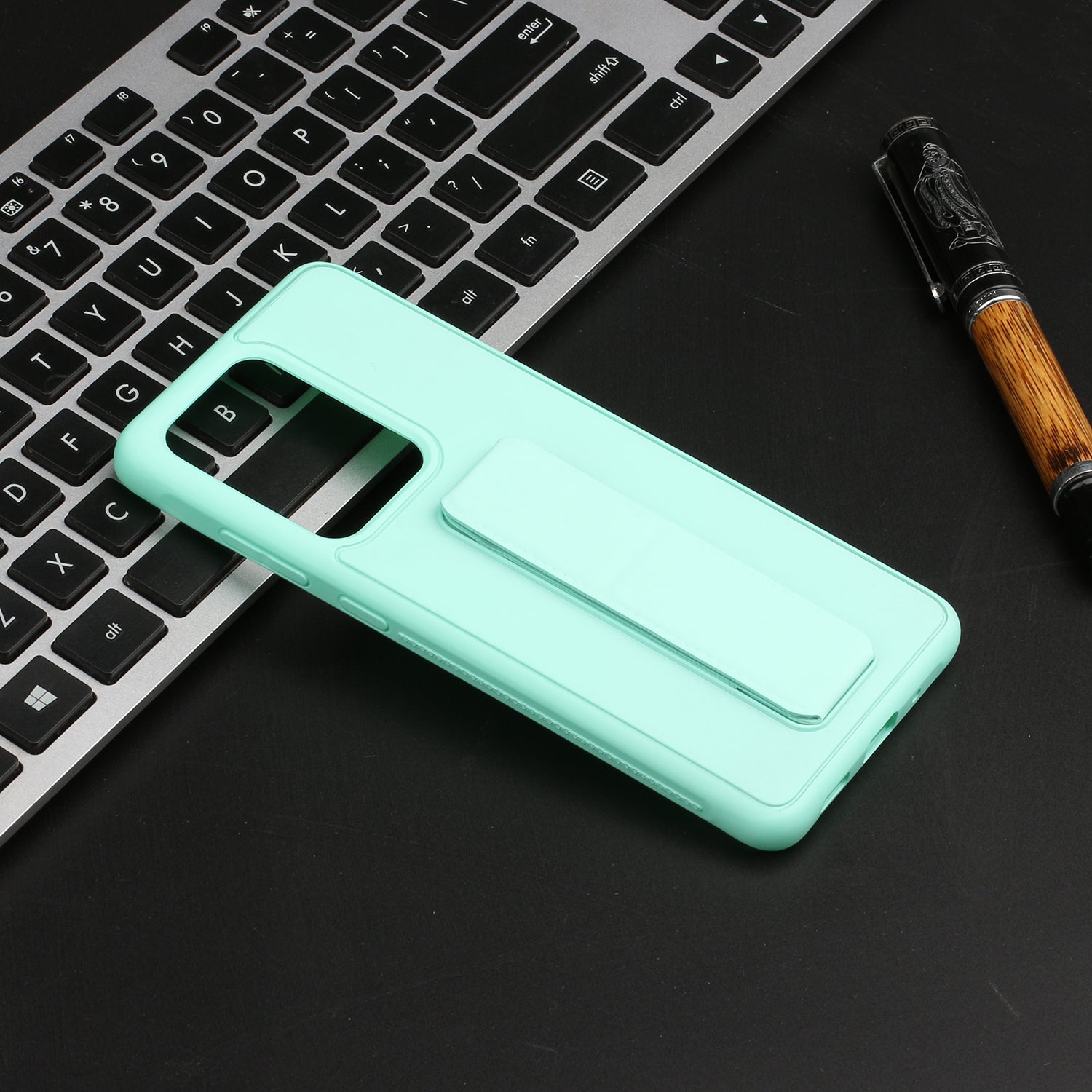 For Samsung Galaxy S20 Ultra Magnetic Hand Strap Kickstand TPU + PC Phone Cover - Cyan