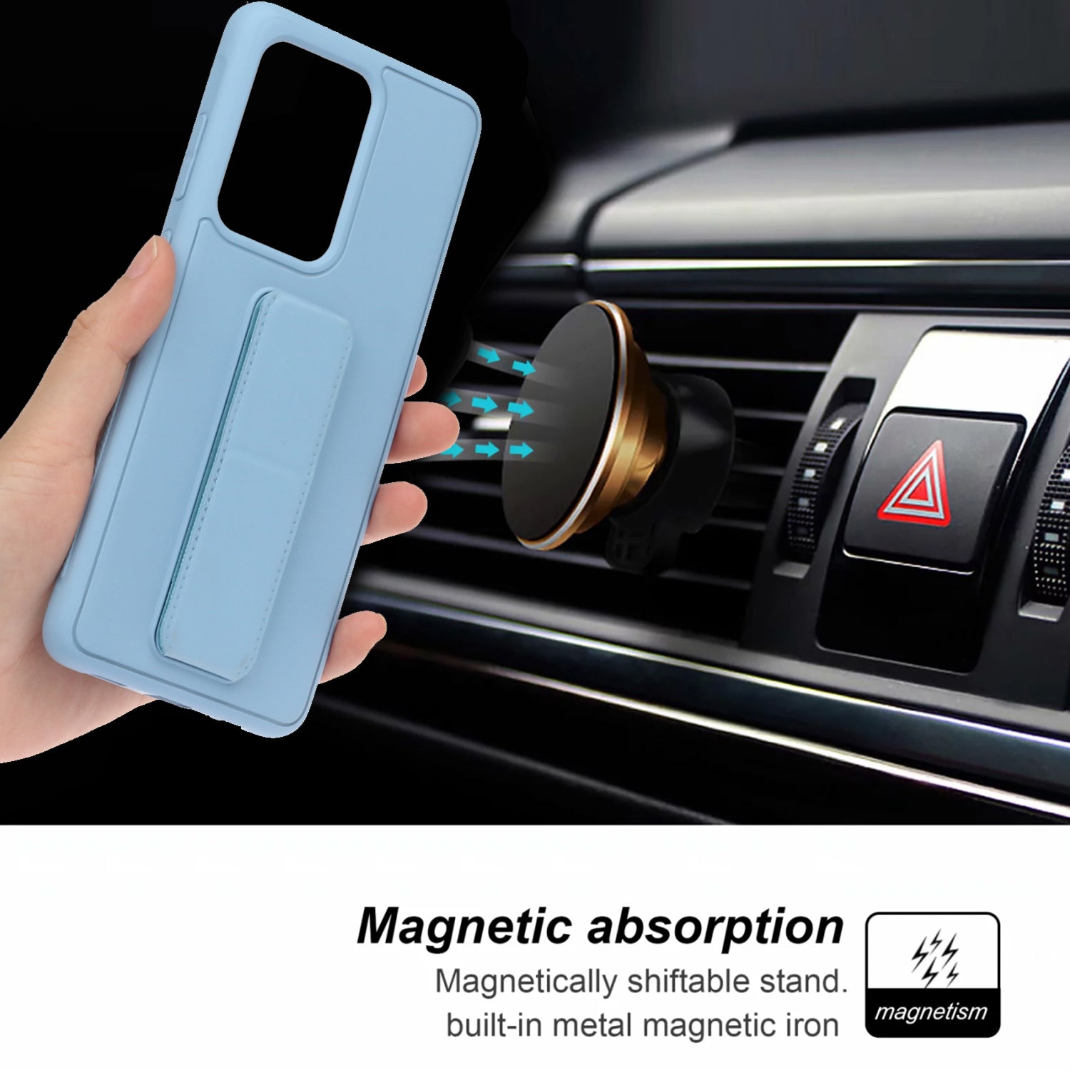 For Samsung Galaxy S20 Ultra Magnetic Hand Strap Kickstand TPU + PC Phone Cover - Baby Blue