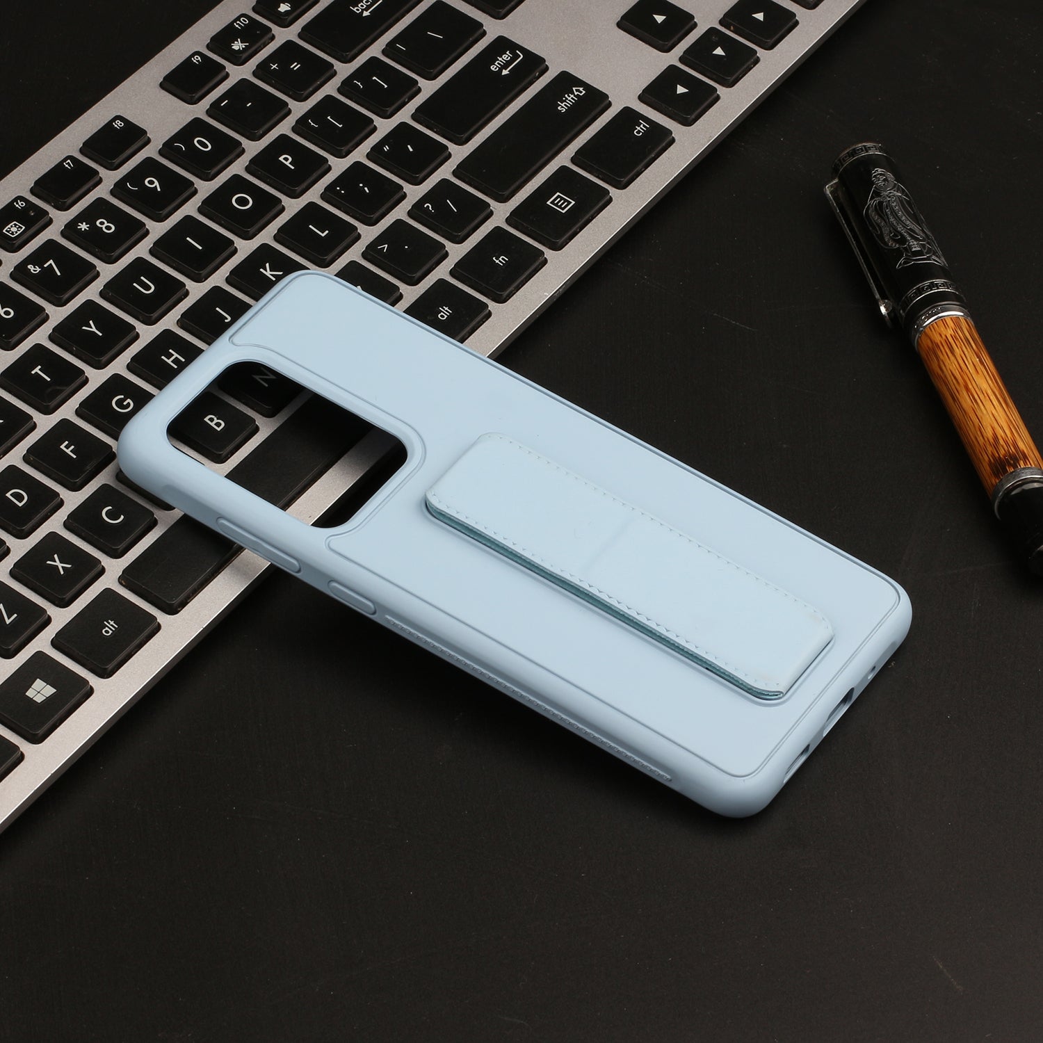 For Samsung Galaxy S20 Ultra Magnetic Hand Strap Kickstand TPU + PC Phone Cover - Baby Blue