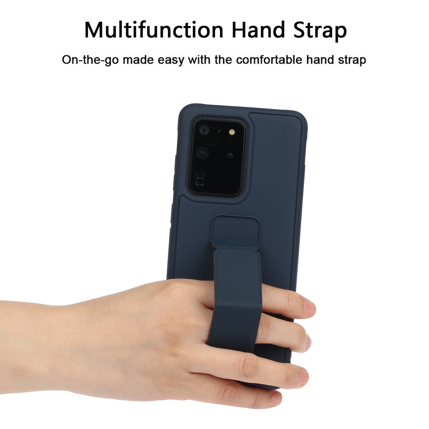 For Samsung Galaxy S20 Ultra Magnetic Hand Strap Kickstand TPU + PC Phone Cover - Dark Blue