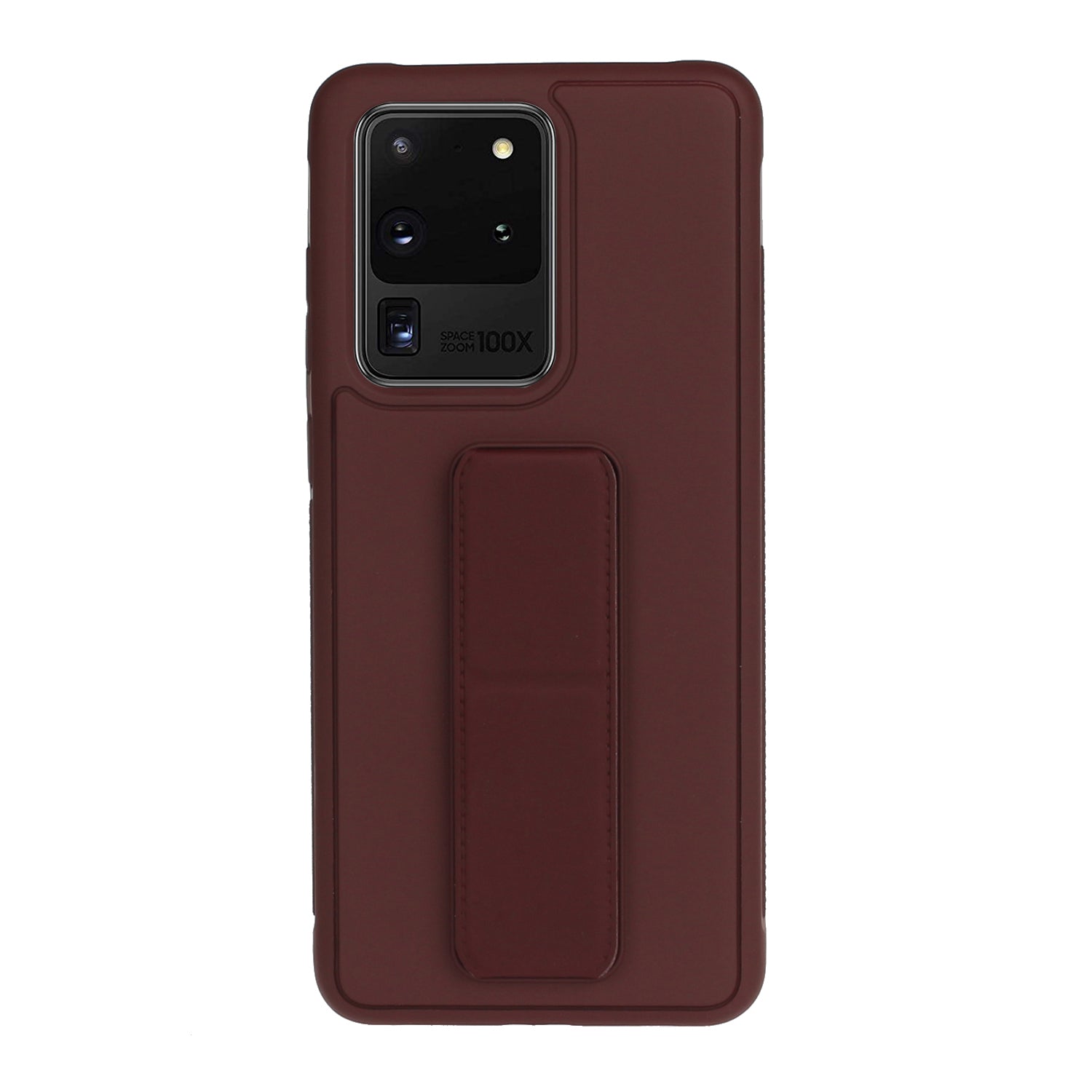 For Samsung Galaxy S20 Ultra Magnetic Hand Strap Kickstand TPU + PC Phone Cover - Brown