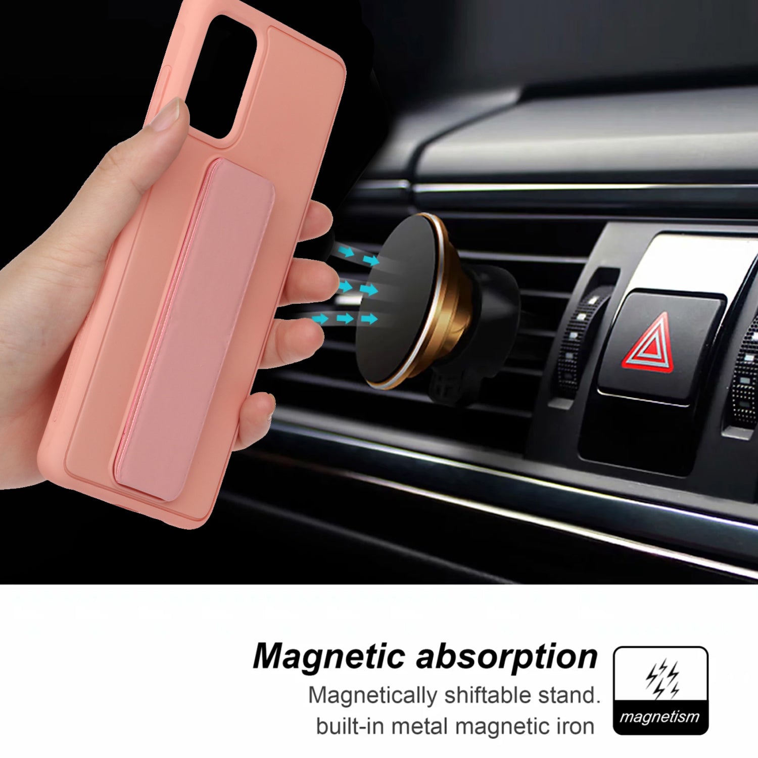 For Samsung Galaxy S20 4G/S20 5G Magnetic Hand Strap Kickstand TPU + PC Phone Cover - Pink