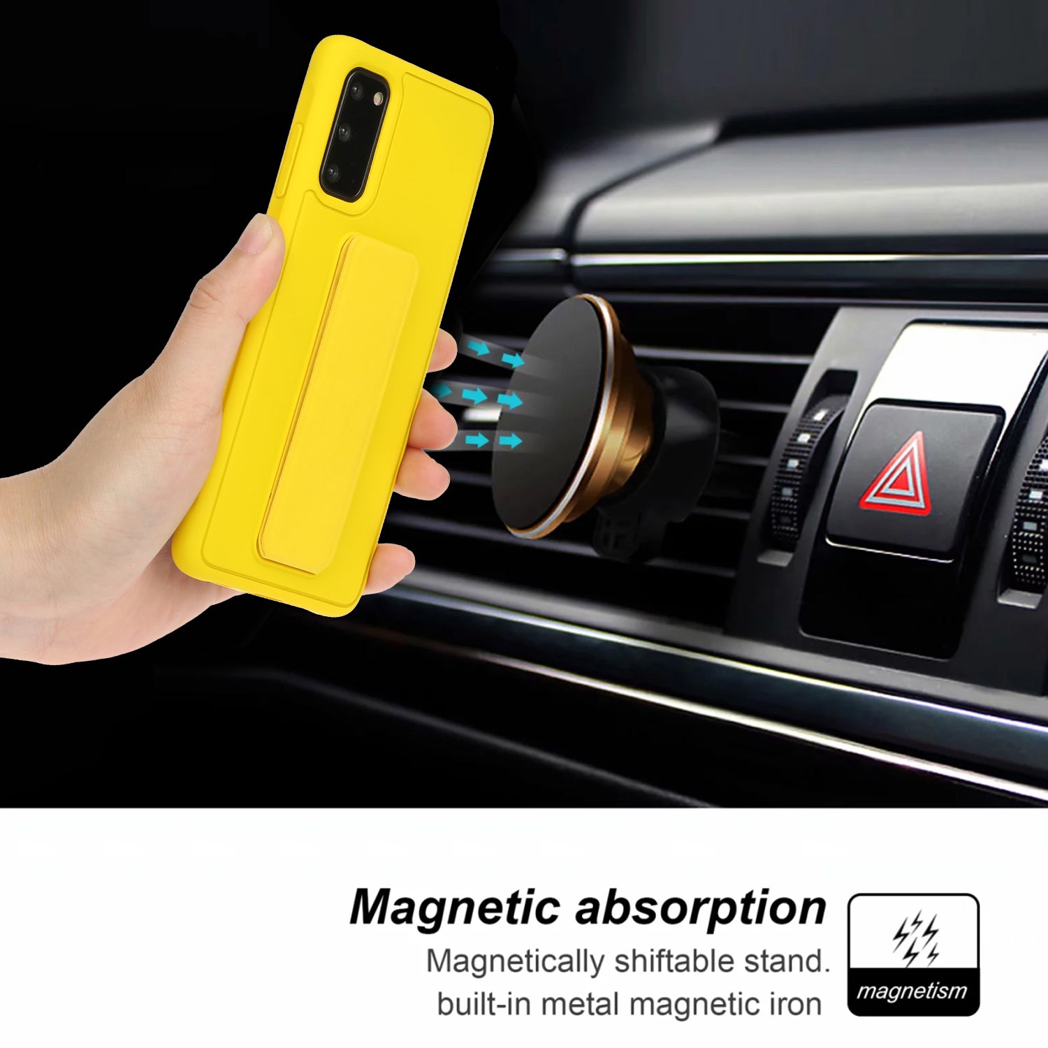 For Samsung Galaxy S20 4G/S20 5G Magnetic Hand Strap Kickstand TPU + PC Phone Cover - Yellow