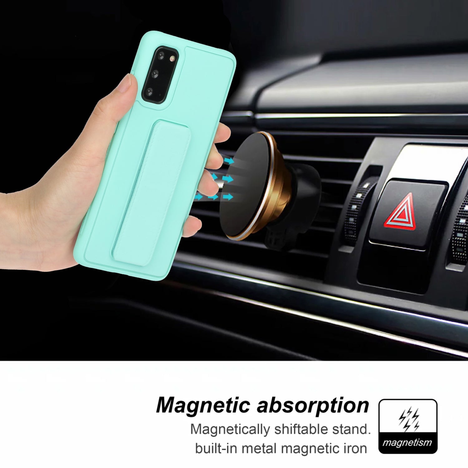 For Samsung Galaxy S20 4G/S20 5G Magnetic Hand Strap Kickstand TPU + PC Phone Cover - Cyan