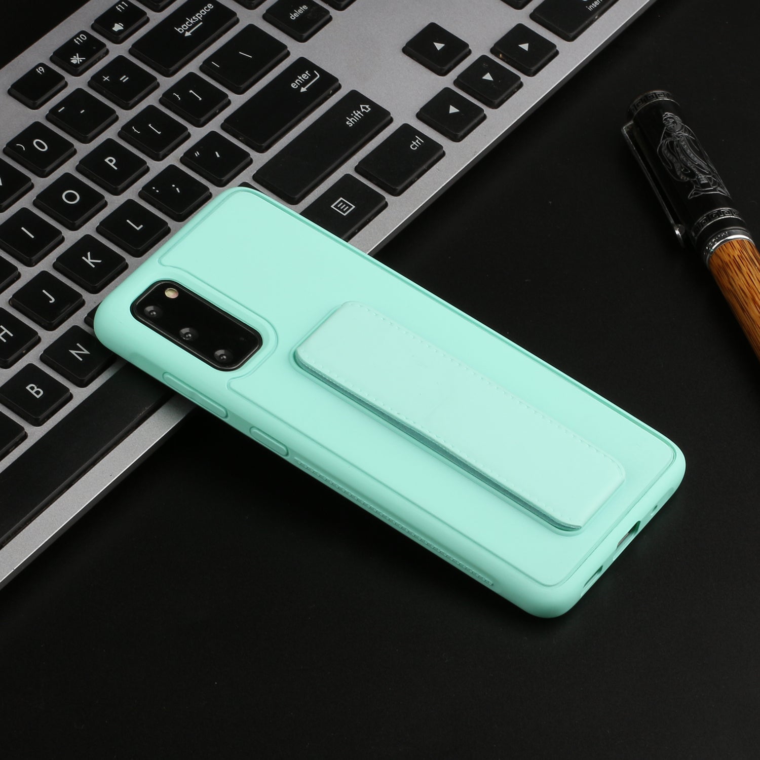 For Samsung Galaxy S20 4G/S20 5G Magnetic Hand Strap Kickstand TPU + PC Phone Cover - Cyan