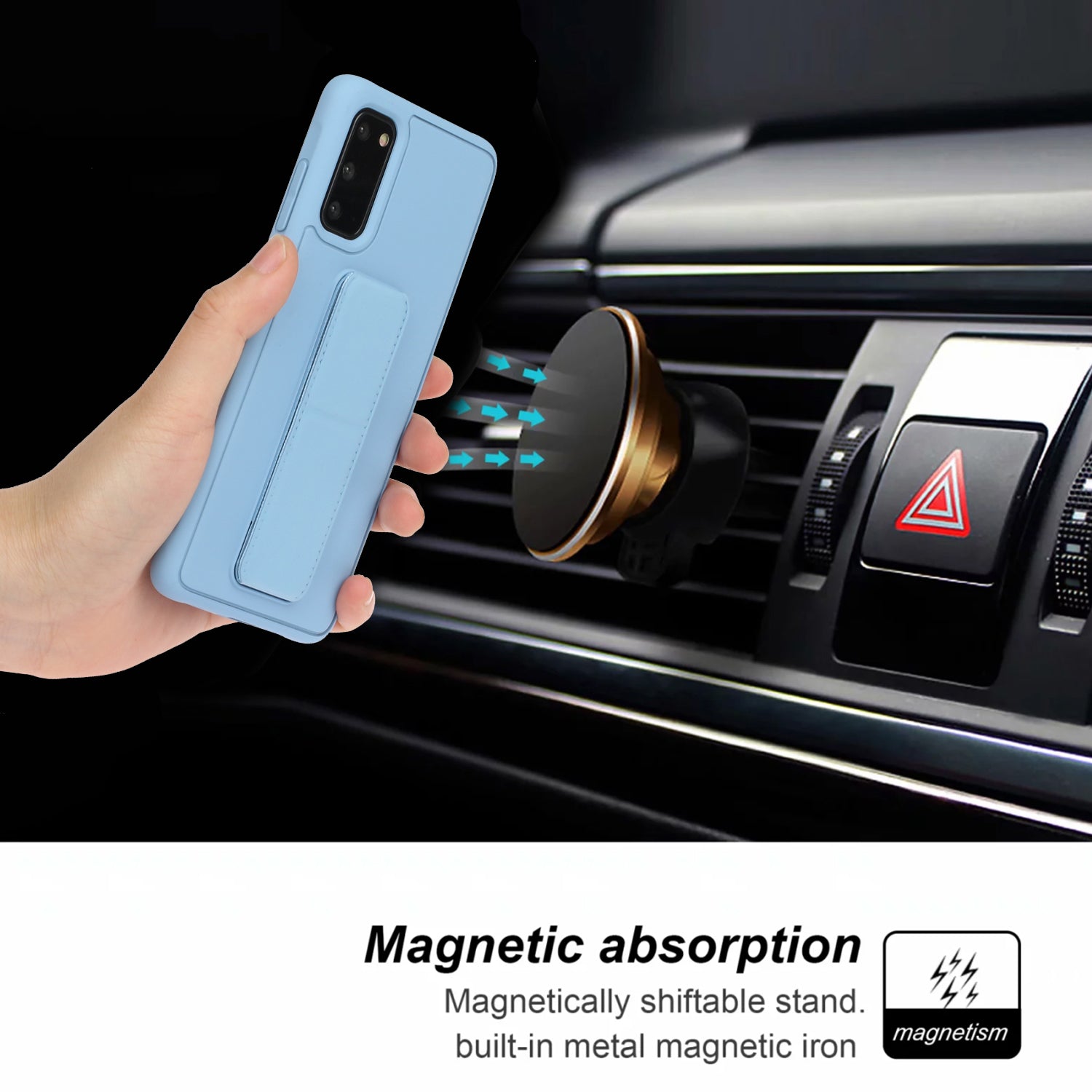 For Samsung Galaxy S20 4G/S20 5G Magnetic Hand Strap Kickstand TPU + PC Phone Cover - Baby Blue