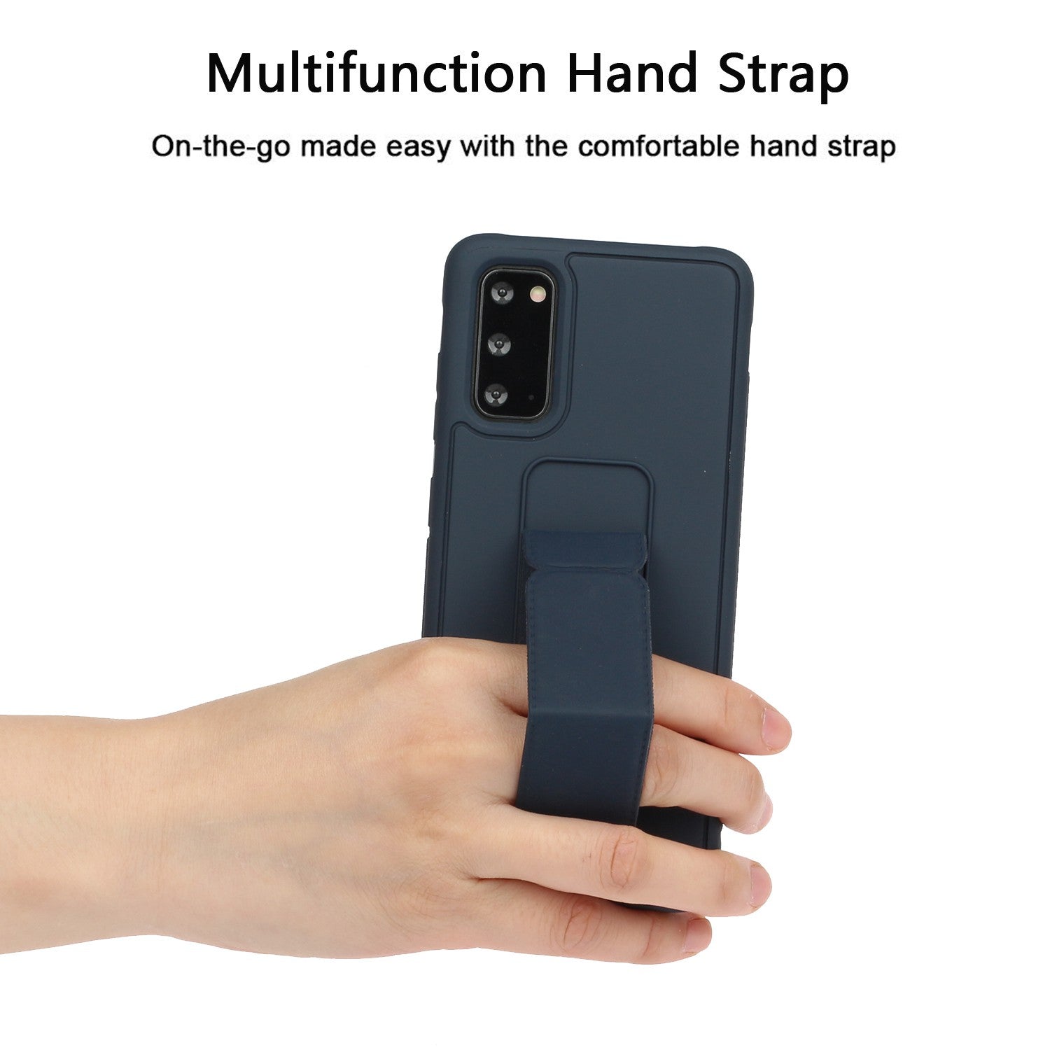 For Samsung Galaxy S20 4G/S20 5G Magnetic Hand Strap Kickstand TPU + PC Phone Cover - Dark Blue