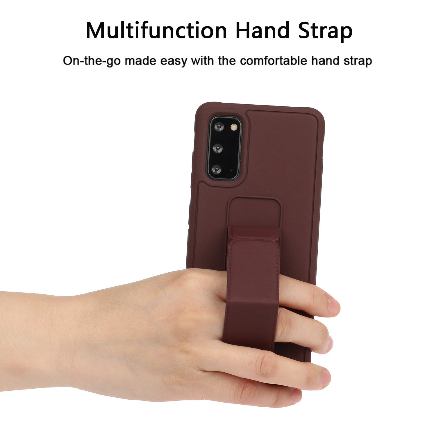 For Samsung Galaxy S20 4G/S20 5G Magnetic Hand Strap Kickstand TPU + PC Phone Cover - Brown