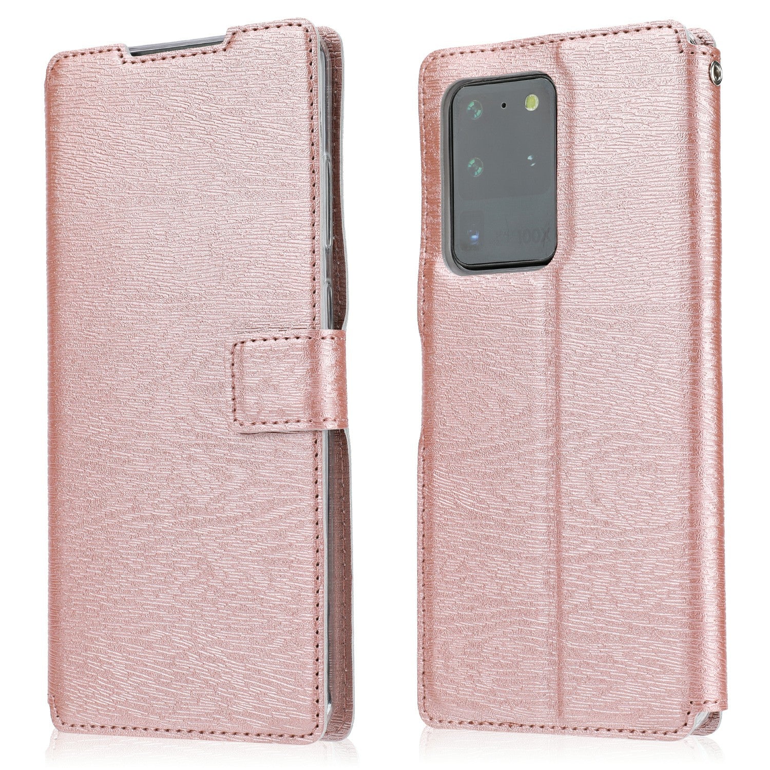 Textured Ultra-thin Leather Wallet Stand Case Cover for Samsung Galaxy S20 Ultra - Rose Gold