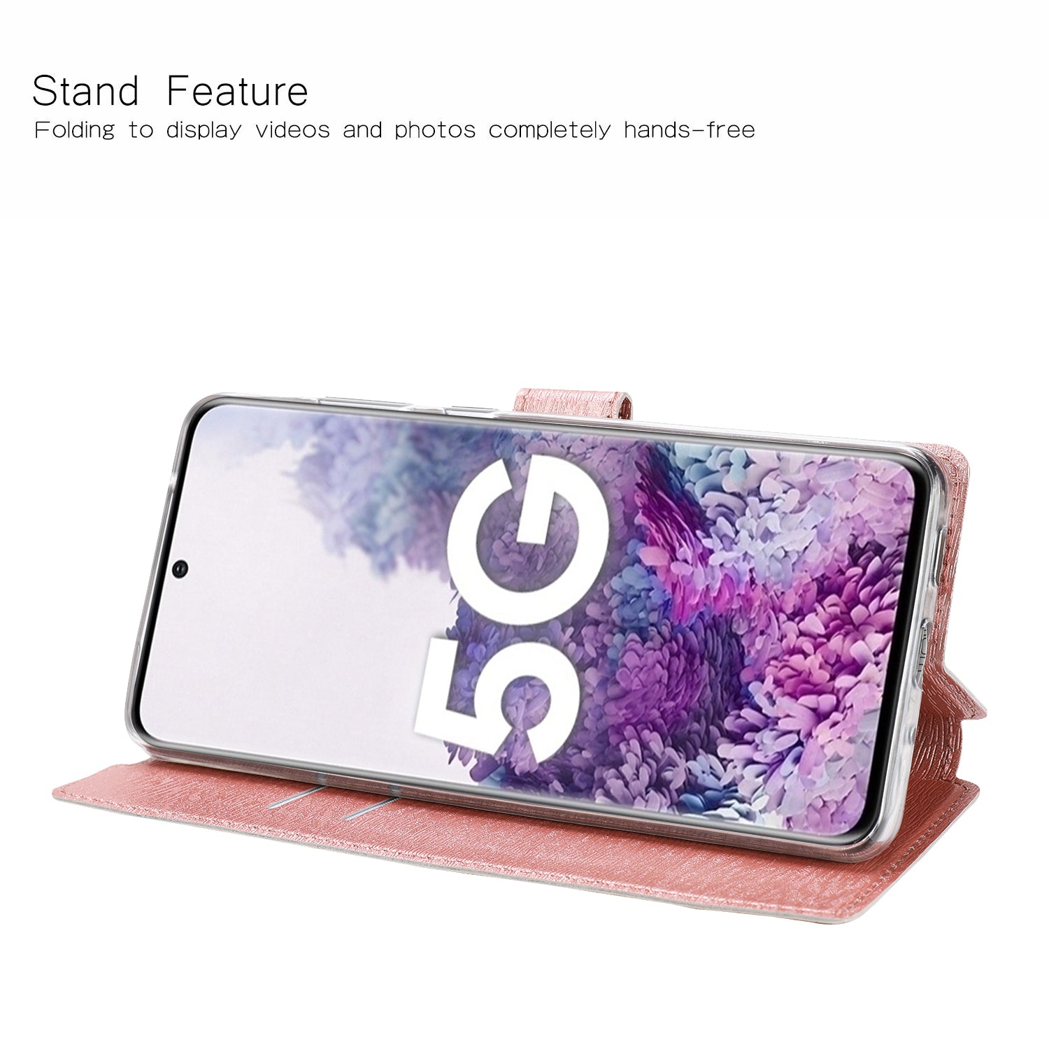 Textured Ultra-thin Leather Wallet Stand Case Cover for Samsung Galaxy S20 Ultra - Rose Gold