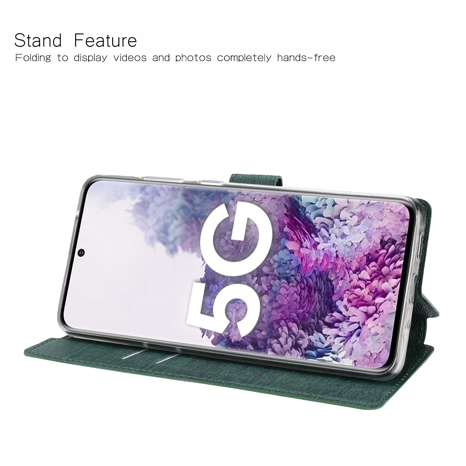 Textured Ultra-thin Leather Wallet Stand Case Cover for Samsung Galaxy S20 Ultra - Green