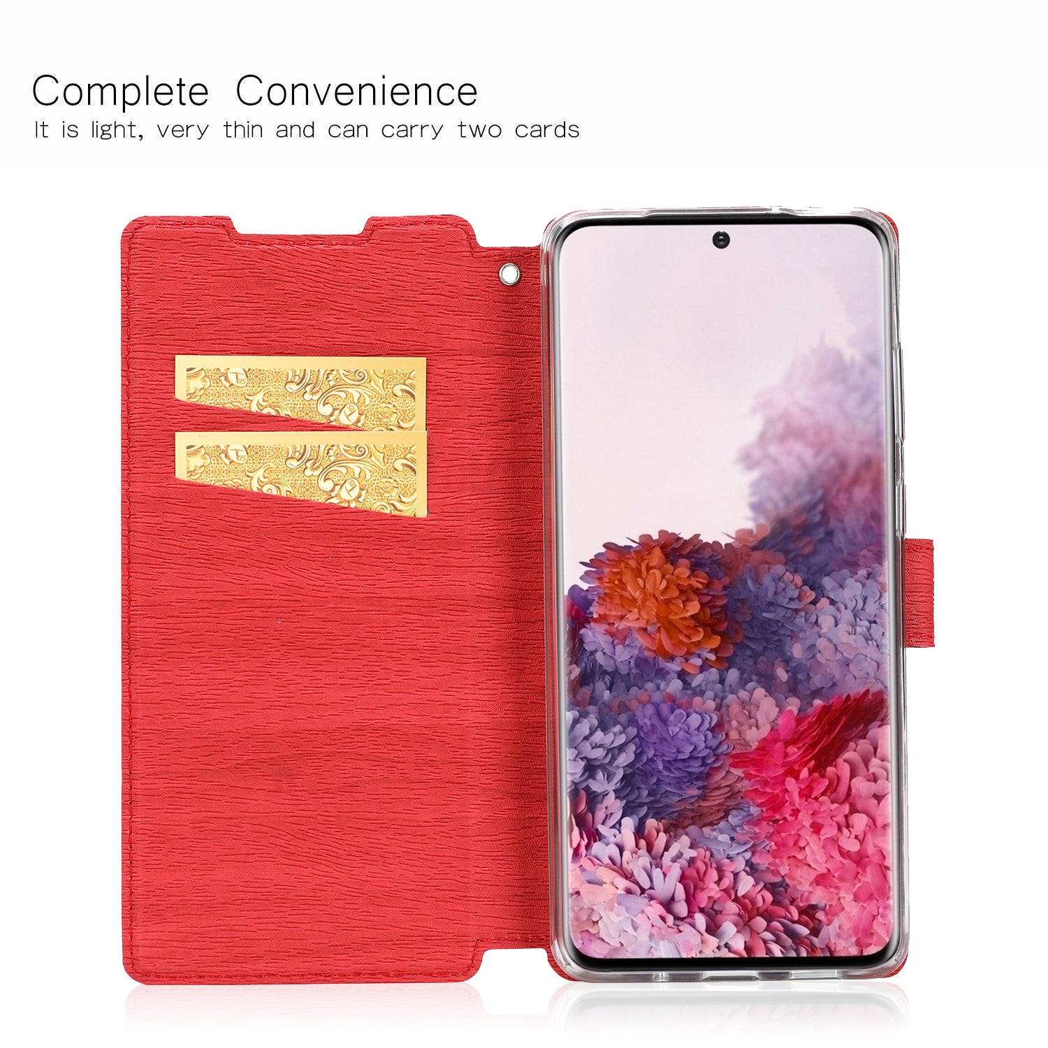 Textured Ultra-thin Leather Wallet Stand Case Cover for Samsung Galaxy S20 Plus / S20 Plus 5G - Red