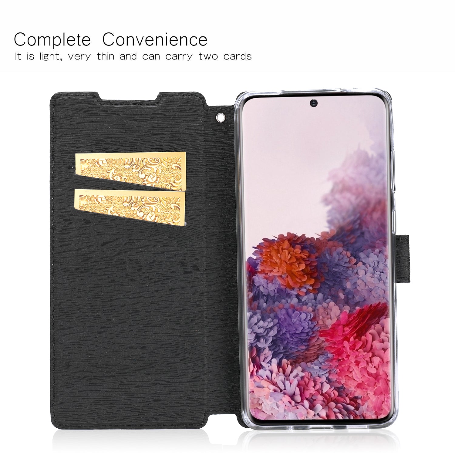 Textured Ultra-thin Leather Wallet Stand Case Cover for Samsung Galaxy S20 Plus / S20 Plus 5G - Black