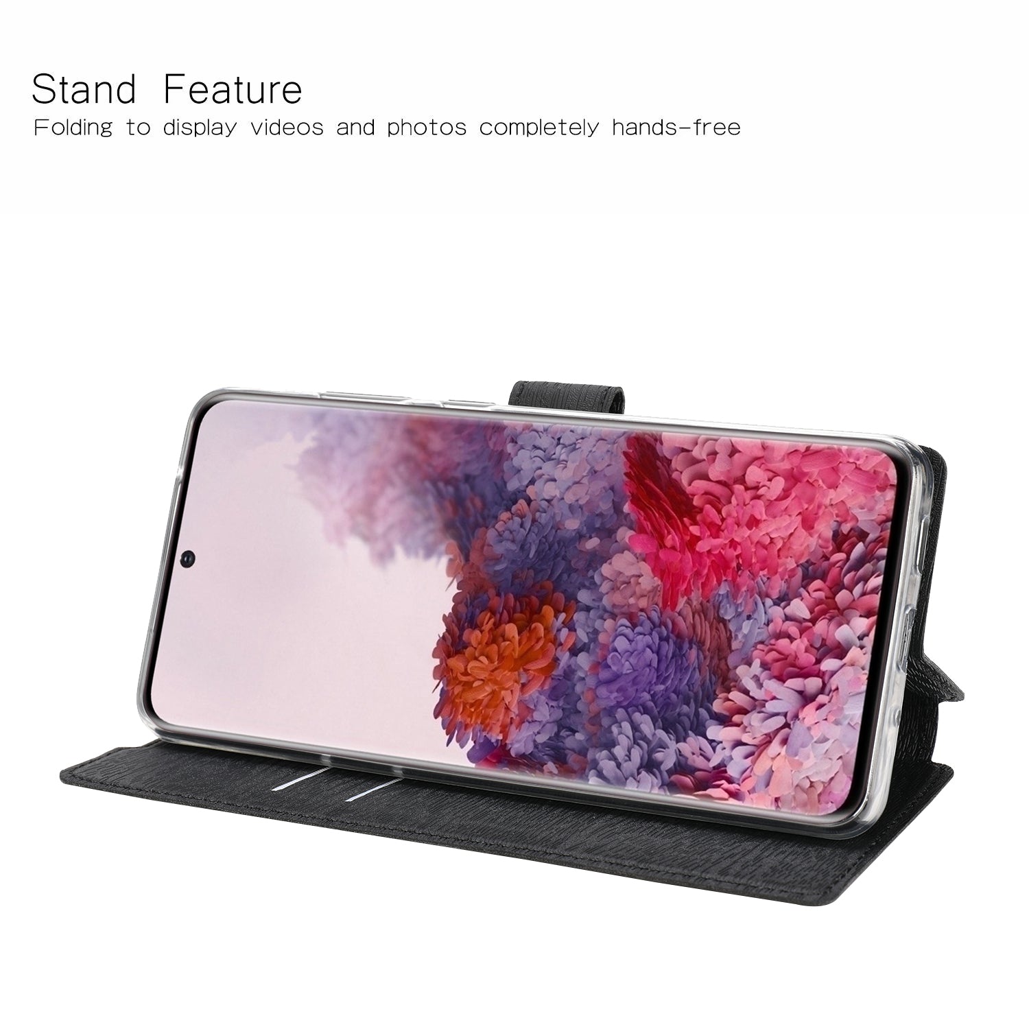 Textured Ultra-thin Leather Wallet Stand Case Cover for Samsung Galaxy S20 Plus / S20 Plus 5G - Black