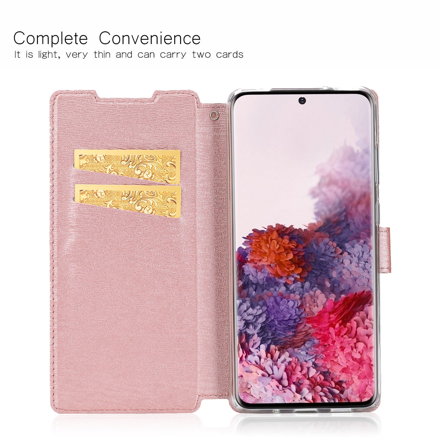 Textured Ultra-thin Leather Wallet Stand Case Cover for Samsung Galaxy S20 Plus / S20 Plus 5G - Rose Gold