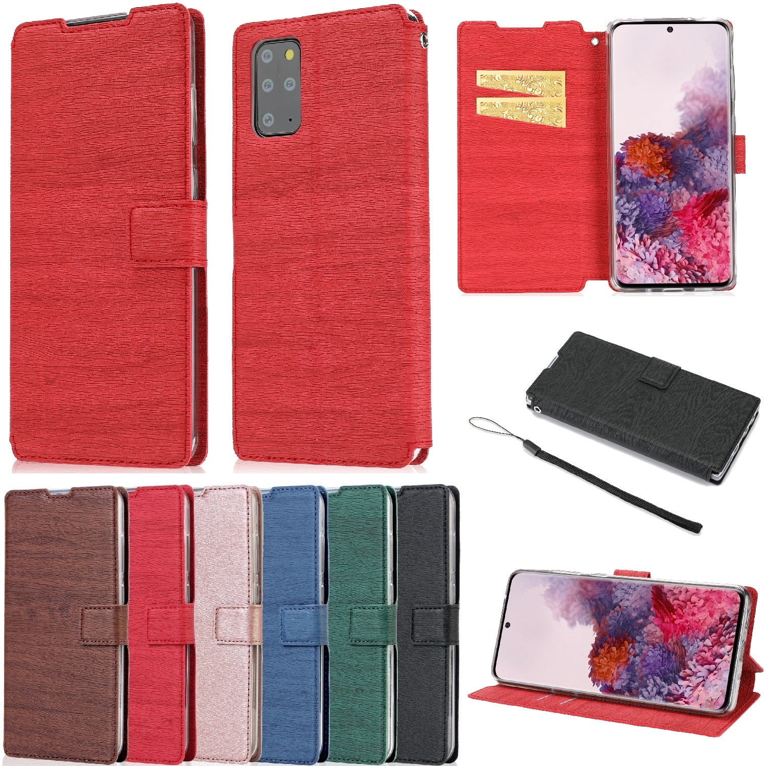 Textured Ultra-thin Leather Wallet Stand Case Cover for Samsung Galaxy S20 4G/S20 5G - Red